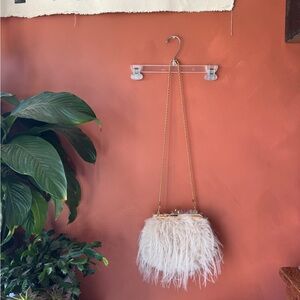 Vici Cream Faux Fur Crossbody Bag with Gold Chain